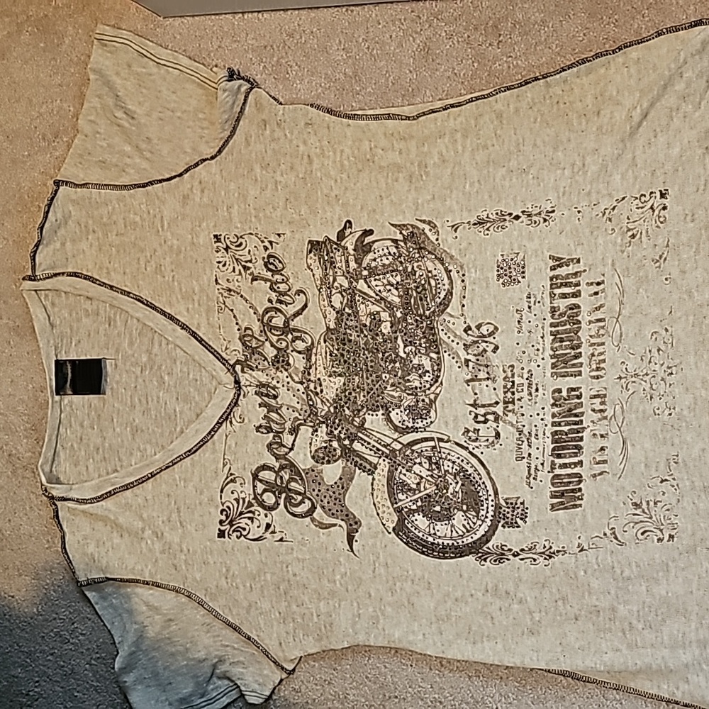 2 tops, Acid wash tank and bling 'Born to Ride' motorcycle short sleeve top, 2X
